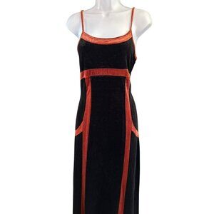 Y2K Vintage Pretty Damage Women's Brown Rust Full Length Velvet Dress Medium